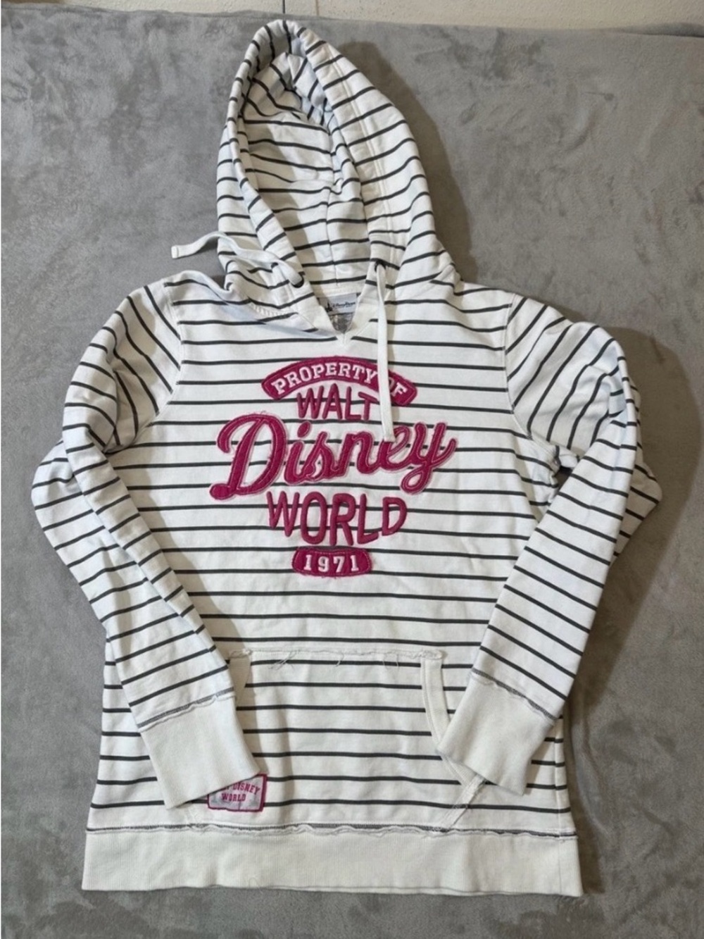 Disney White & Black Striped Hoodie with Pink Walt Disney World Logo